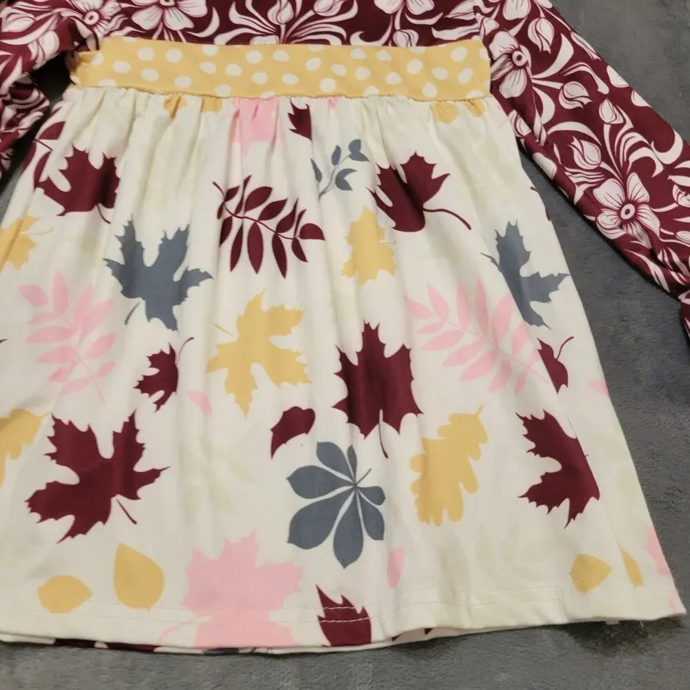 Honeydew Shirt Girl 4‎ Maroon Long Sleeve Leaf Comfort Stretch OH Snap Tunic Top